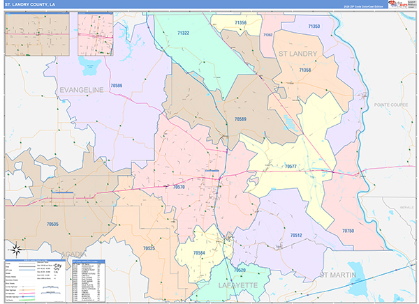 St. Landry Parish (County), LA Wall Map Color Cast Style